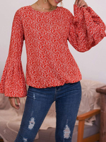 Chemisier Pour Femme Bordeaux Polyester Col En V Décontracté Imprimé Manches Longues Tops