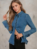 Chemisier pour femme boutons bleus col rabattu chic manches longues hauts en jean