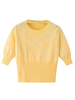 Chemisier pour femme col bijou manches courtes jaune polyester imprimé floral t-shirt col bijou