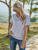 Chemisier pour femme Col rond manches courtes T-shirt dété en polyester en dentelle gris clair