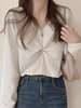 chemisier pour femme écru blanc Polyester Col en V Décontracté Manches longues Tops