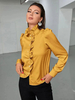 Chemisier Pour Femme Doré Col Haut Boutons Décontractés Volants Manches Longues Tops