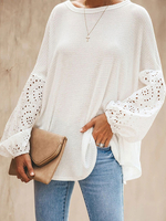 chemisier pour femme en polyester blanc col bijou décontracté à manches longues
