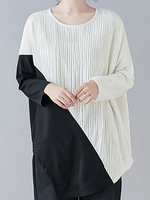 chemisier pour femme en polyester blanc col bijou décontracté bicolore à manches longues hauts