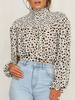 Chemisier pour femme en polyester blanc col bijou décontracté imprimé léopard à manches longues hauts