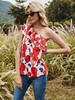 Chemisier pour femme en polyester rouge à une épaule décontracté imprimé floral plissé à volants sans manches T-shirt surdimensionné