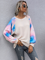 Chemisier pour femme Eric Blanc à manches longues Tie Dye T-shirt décontracté en coton
