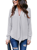 Chemisier Pour Femme Gris Clair Col En V Manches Longues En Mousseline De Soie Tops Décontractés