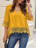 Chemisier Pour Femme Jaune Dentelle Col En V Décontracté Demi Manches Criss Cross Polyester Tops