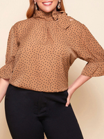Chemisier pour femme kaki à pois épaule ouverte manches évasées à lacets hauts en mousseline de soie