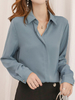 chemisier pour femme marine foncé col rabattu décontracté manches longues hauts en polyester