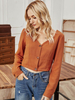 Chemisier Pour Femme Oragnge Rouge Coton Col En V Surdimensionné Boutons Décontractés Manches Longues Tops