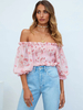 Chemisier Pour Femme Orange Imprimé Floral Col Bateau Décontracté Manches Longues Polyester Tops