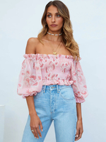 Chemisier Pour Femme Orange Imprimé Floral Col Bateau Décontracté Manches Longues Polyester Tops