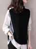 chemisier pour femme Rayures noires Col bijou Décontracté Manches longues Hauts en polyester