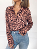 Chemisier Pour Femme Rose Imprimé Léopard Col En V Décontracté Manches Longues Polyester Tops