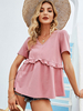 Chemisier pour femme rose Polyester col bijou manches courtes décontracté découpé à volants T-shirt surdimensionné