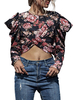 Chemisier Pour Femme Rouge Foncé Imprimé Col Bijou Manches Longues Polyester Wrap Crop Tops