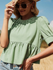 Chemisier pour femme Sage plissé volants col bijou décontracté manches courtes Polyester T-Shirt surdimensionné