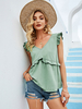 Chemisier pour femme Sage Polyester col en V couches décontracté plissé volants sans manches T-Shirt dété