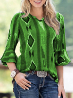 Chemisier pour femme vert col bijou décontracté à manches longues à carreaux en polyester