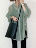 Chemisier pour femme vert col bijou manches longues polyester hauts décontractés