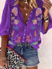 Chemisier pour femme violet col rabattu demi manches chemise décontractée imprimée