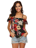 Chemisier pour femmes bretelles en polyester noir cou décontracté imprimé floral hauts sans manches