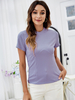 Chemisier pour femmes col bijou manches courtes lilas polyester passepoil extensible t-shirt décontracté