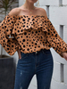 Chemisier Pour Femmes Jaune Bateau À Pois Cou Sexy Manches Longues Polyester Tops