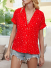 Chemisier pour les femmes Ture col revers rouge polyester Sexy couverture couleur géométrique Bloc court Hauts manches