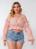Chemisier rose grande taille pour femme T-shirt surdimensionné en polyester à manches longues et col bateau