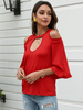 Chemisier rouge femme col bijou épaules dénudées chemise décontractée