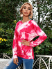 Chemisier rouge pour femmes col bijou manches longues polyester Tie Dye t-shirt dété