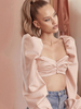 Chemisier Sexy Femme Rose Col En Cœur Manches Longues Crop Tops