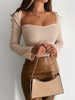 Chemisier sexy pour femmes col carré manches longues à lacets polyester abricot hauts dété