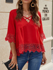 Chemisier surdimensionné dentelle col V Tops manches Casual