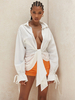 Chemisier Top Femmes à Col Revers avec Décolleté avec Manches Longues Amples Fermeture à Lacets Elastique Unicolore Sexy