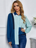 Chemisier Top Femmes avec Manches Longues à Col Revers Cousu Les Couleurs Bicolores Fermeture avec Boutons Courte Chemisier Femmes