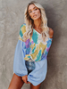 Chemisier Top Femmes avec Manches Longues Amples avec Epaules Nus Courte Imprimé Multicolores Chemisier Femmes