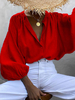 Chemisier Top Femmes Court avec Manches Longues Amples à Col rond Fermeture avec Boutons en Cotons Unicolore