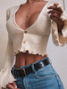 Chemisier Top Femmes Manches Longues Amples à Col V Taille Haute Fermeture avec Boutons Sexy Chemisier Top Femmes