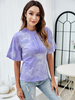 Chemisier violet pour femmes demi-manches tie-dye passepoil extensible plissé col bijou polyester