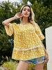 Chemisier Yellwo pour femmes surdimensionné en dentelle plissée col bijou décontracté manches courtes motif imprimé floral Polyester T-Shirt dété