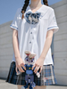 Chemisiers Academic Lolita Blanc Col Bleu Marine Manches Courtes Top Lolita Casual Chemise Lolita