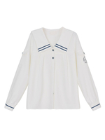Chemisiers Academic Lolita Manches Longues Col Bleu Marine Top Lolita Doux Blanc Chemise Lolita