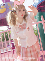Chemisiers académiques Lolita Top à manches courtes à nœuds Top Lolita à nœud rose Chemise Lolita