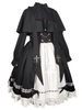 Chemisiers Gothiques Lolita Noir Polyester Manches Longues Dentelle Volants Top Lolita Chemise Lolita Blanche