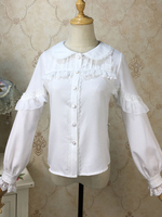Chemisiers Lolita blancs Manches longues Volants Top Lolita Chemise Lolita en dentelle