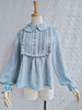 Chemisiers Lolita Bleu Ciel Clair Manches Longues Col Claudine Volants Nœuds Haut Lolita Chemise Lolita Vintage Mignonne
